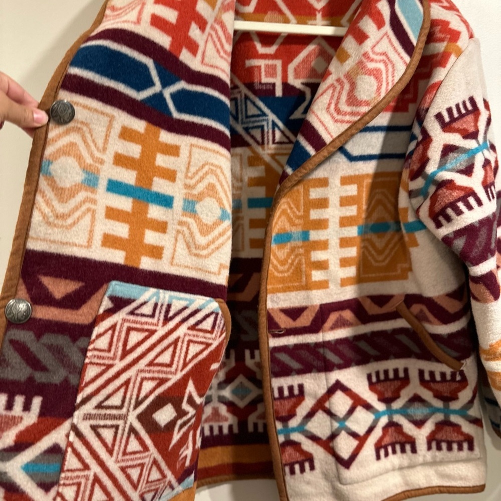 Justin Kraff Reversible Wool Car Coat Southwestern Oversized 12-14 Medium/Large - Picture 8 of 16